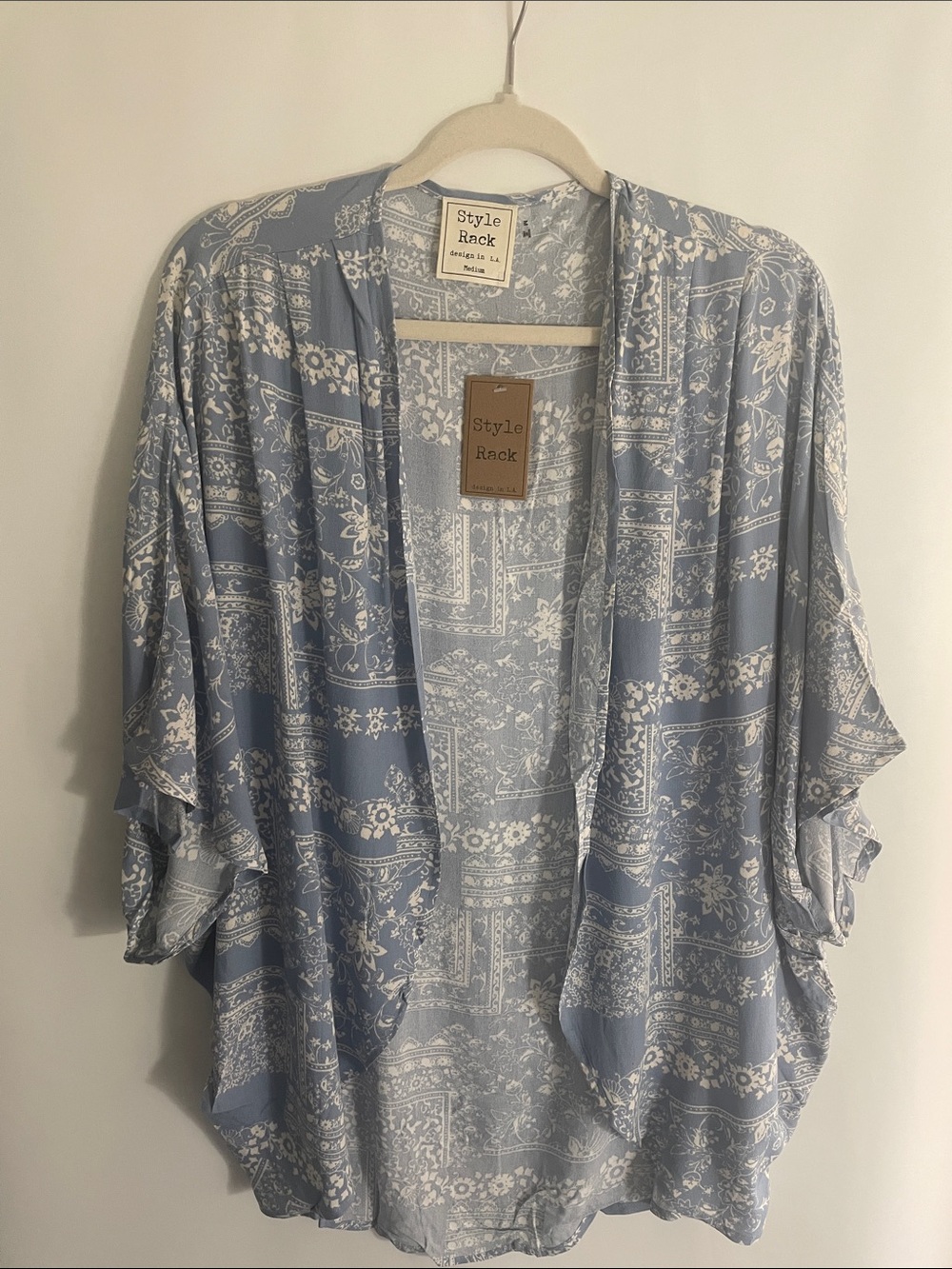 Style Rack Blue & White Floral Patchwork Kimono Cardigan